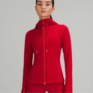 Lululemon Red with Gold detailing define Nulu hooded jacket. Size 6!